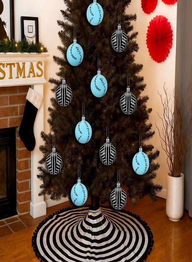Simgoing 12 Pcs Christmas Black and White Blue Ball Ornaments 2.36 Inch Plastic Xmas Nightmare Themed Striped Balls Tree Decor for Christmas Tree Party Decoration Holiday Indoor Decor - Image 4